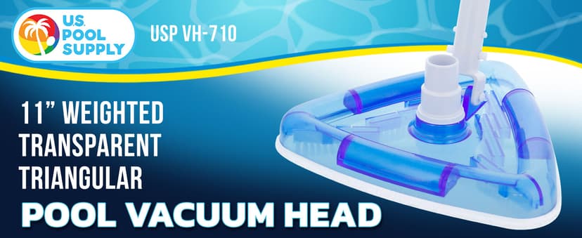 U.S. Pool Supply Weighted Transparent Triangular Pool Vacuum Head with Swivel Hose Connection and EZ Clip Handle - Connect 1-1/4" or 1-1/2" Hose - Removes Debris, Clean Corners - Safe for Vinyl Pools