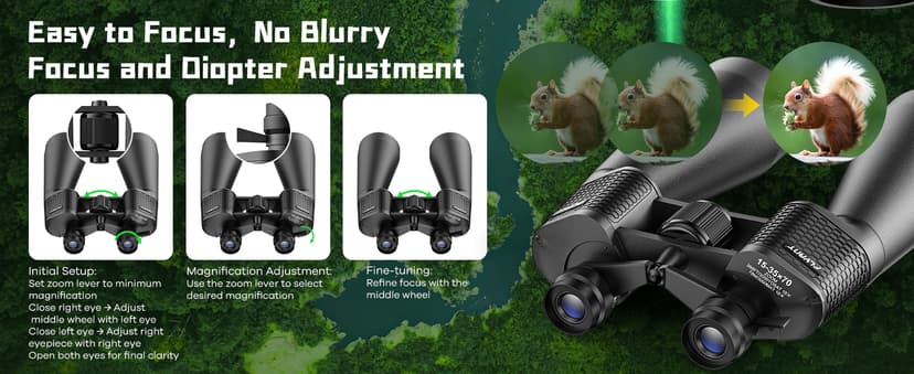 15-35x70 Binoculars for Adults High Powered, 35x HD Zoom for Stargazing & Bird Watching, Waterproof Binocular with Tripod Adapter, Ideal Essentials for Cruise Ship, Travel, Camping, Outdoor, Hunting