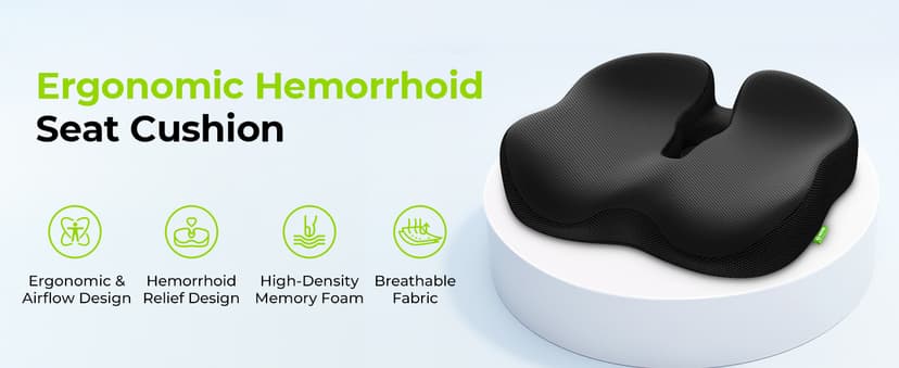 AUVON Ergonomic Donut Pillow Seat Cushion for Hemorrhoid & Tailbone Pain Relief, Thick Memory Foam Chair Cushion with Firm Support for Coccyx, Sciatica, Pressure Sores, Pregnancy, Postpartum Recovery