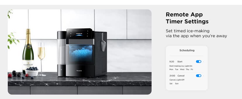 GoveeLife Smart Nugget Ice Maker Pro, 60lbs Daily, 6-Minute First Ice, 40dB Ultra-Quiet with AI NoiseGuard, App & Voice Control, Self-Clean, 3.5lbs Basket & Dual Water Tanks, for Home Kitchen, Party
