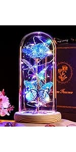 Beferr Christmas Rose Gifts for Women Mom Birthday Gifts, Galaxy Glass Rose Forever Preserved Flowers for Delivery Prime Light Up Rose in Glass Dome with Butterfly Xmas Gifts for Grandma Her Wife