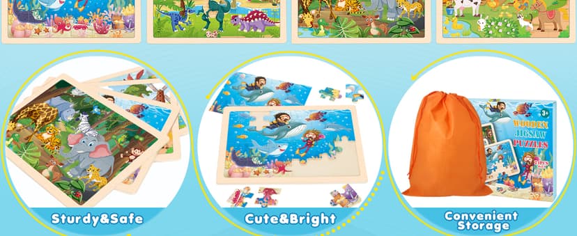 Wooden Animals Puzzles for Kids Age 3 4 5 Year Old, 4 Pack 24 Pcs Montessori Toddler Jigsaw Puzzles for Girl boy Activities Preschool Learning Educational Birthday Gift Travel Autistic Wooden Toys