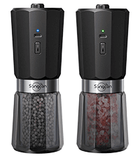 Sangcon Gravity Electric Salt and Pepper Grinder Set Automatic Shakers Mill Grinder with LED Light, BATTERY POWERED Adjustable Coarseness One Hand Operation, Upgraded Larger Capacity