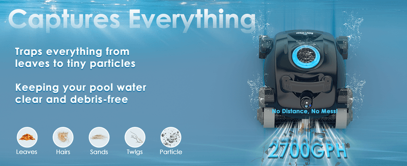 Cordless Robotic Pool Cleaner, Wall Climbing, Lightweight, Extended Battery Life, 8L Large Capacity, Advanced Dual-Motor, X1 Auto Pool Vacuum for Inground & Above Ground Pools Up to 1100 Sq.Ft, Blue