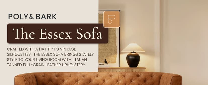 POLY & BARK Essex 89” Full-Grain Italian Leather Sofa – Tufted Back, Feather-Down Comfort, Solid Wood Frame, Cognac Tan