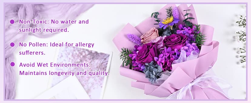 Waipfaru Preserved Flowers, Purple Fresh Bouquet with Gift Box, Flowers for Delivery, That Last 1-3 Years, Forever Flowers for Women Birthday Gift, Anniversary, Teacher, Mother Day