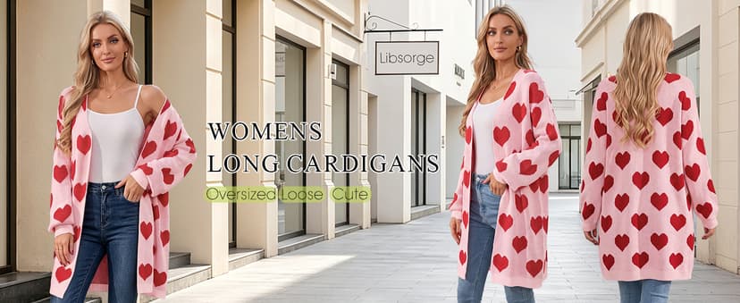Soft Knit Long Sleeve Cardigans, Winter Fall Clothes, Dressy Casual Office Work Teacher Outfits Oversized Long Cardigan Sweaters for Women Cute Heart Fall Coats Outfits B0G574VFVG