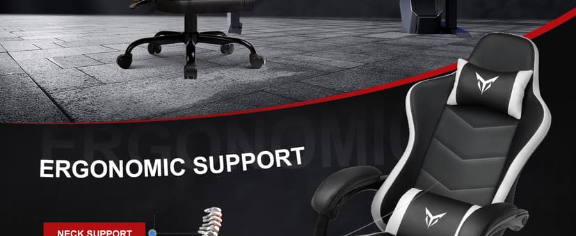 GTPLAYER Gaming Chair High Back Computer Chairs with Foot Rest for Adults, Ergonomic Height Adjustable Recliner Chair 300lbs with Linkage Armrest and Lumbar Support for Home Office, White