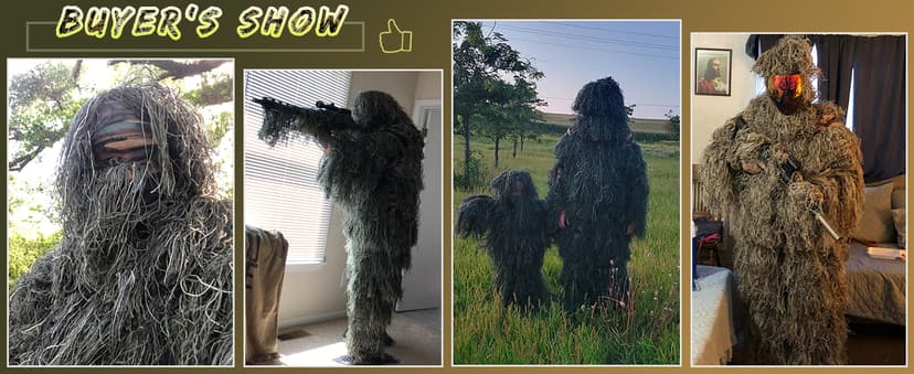 MOPHOTO 5 in 1 Ghillie Suit 3D Camouflage Hunting Suits - Jacket, Pants, Hood, Carry Bag for Adults & Youth, M/L/XL/XXL