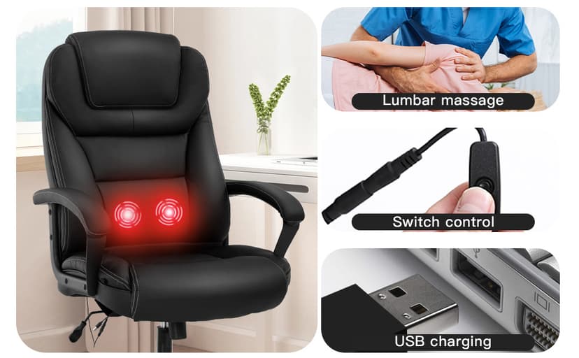 BestMassage Big and Tall Office Chair 500lbs Wide Seat Ergonomic Desk Chair with Lumbar Support Arms High Back PU Leather Executive Task Computer Chair for Heavy People Women,Black
