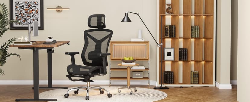 Ergonomic Office Chair with Footrest, Desk Chair Comfy with 3D Adjustable Lumbar Support & Arm & Headrest, 4 Gear 90°-135° Tilt, Wide Air Mesh Seat, Heavy Duty Class-4 Gas Lift, Computer Gaming Chair