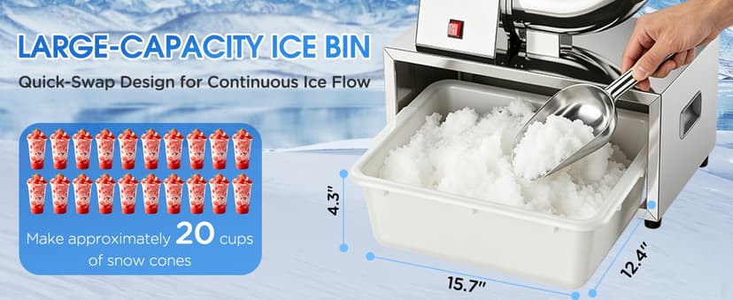 Commercial Snow Cone Machine, 440LB/H Professional shaved ice machine, 350W Electric Ice Crusher, Silver Stainless Steel, Fluffy Shave Ice Machines for Home, Parties, Dessert Shops & Bars