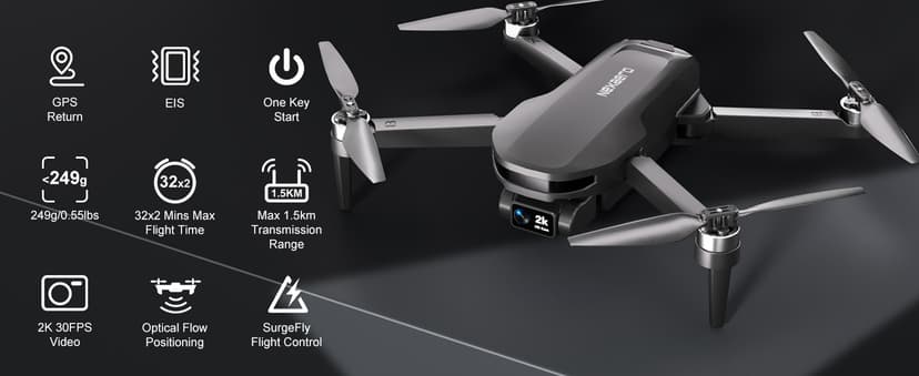 GPS Drone with EIS 2K Camera for Adults, 7.22 inch Screen on Remote Controller,FPV RC Drones with Al Track&Night Shot with Professional GPS,Auto Return Follow Me for Beginner,Long Range Transmission, 2 Batteries 64min Flight Time,Handbag Under 249g