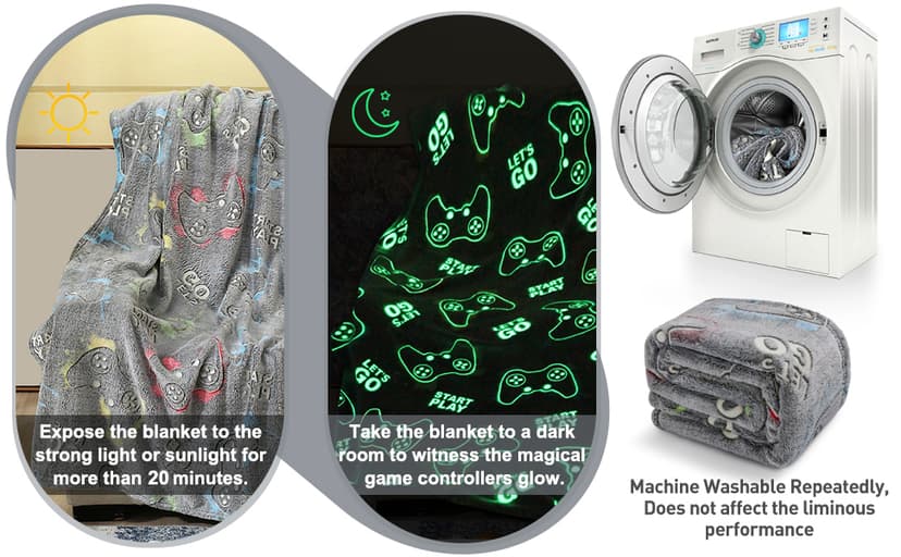 Jekeno Glow in The Dark Gaming Blanket Gamer Game Controller Throw Gift Toys for Kids Boys Teen Son Adults Gamepad Presents Easter Birthday Christmas Bedroom Decor Luminous Blanket Grey 50"x60" B09SHJYVGC