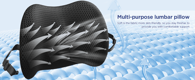 Lumbar Support Pillow for Office Chair, Car Lumbar Pillow Lower Back Pain Relief, Memory Foam Back Cushion with 4D Mesh Cover and Adjustable Straps, Ergonomic Chair Back Pillow for Car,Bed, Gaming