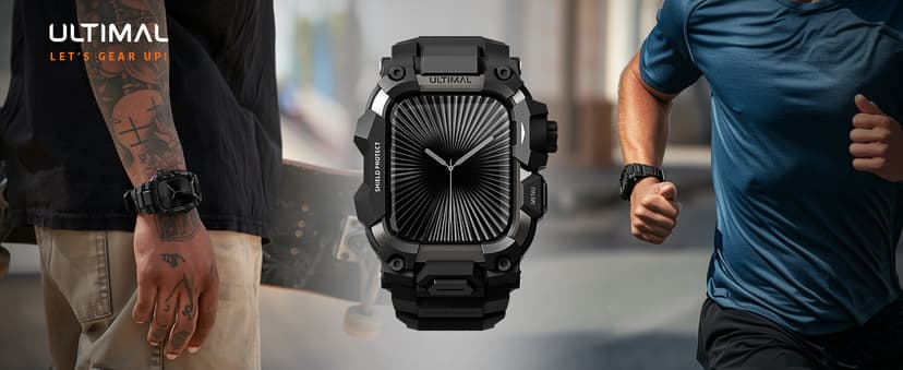 ULTIMAL Rugged Case with Band for Apple Watch 46mm,Compatible with Apple Watch Series 11/10, Military Grade Shockproof Bumper Cover for iWatch Tactical Band Men (Black, 46mm)