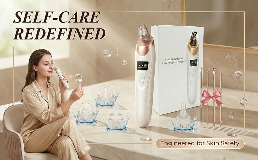 2026 Pore Vacuum, USB Rechargeable Blackhead Remover Vacuum,3 Levels Adjustable Pore Vacuum Blackhead Remover, with 5 Suction Power,6 Probes,Face Vacuum Pore Cleanser for Women & Men-White