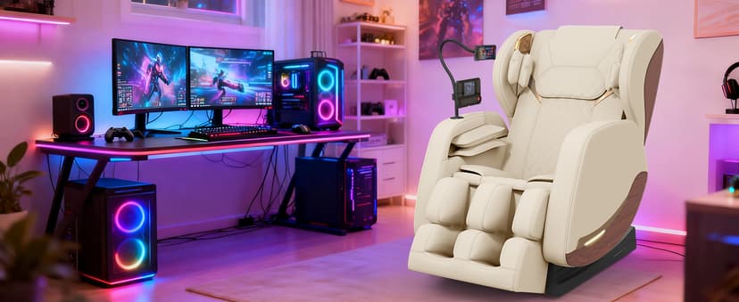 2026 Massage Chair, Massage Chairs Full Body and Recliner with 10 Fixed Points, Zero Gravity, Wood Grain Leather, Foot Massage, Airbags, Lumbar Heating, Bluetooth and Control Screen (Ivory White)