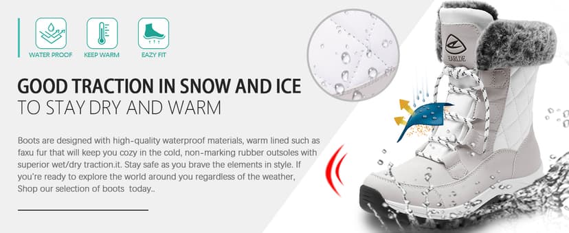 EARLDE Women's Snow Boots Waterproof Winter Boots Mid-Calf Outdoor Lightweight Warm Faux Fur Lined with Non-slip Sole