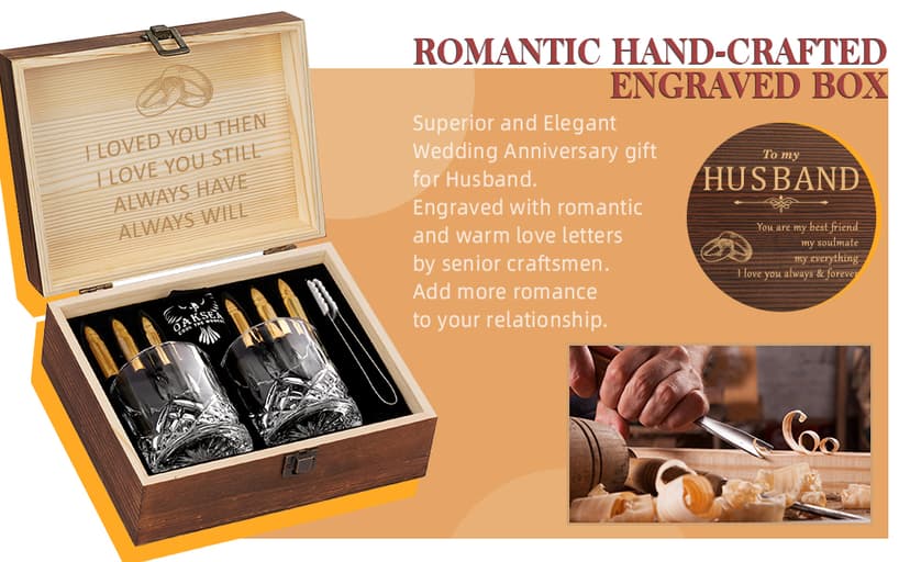 Oaksea Gifts for Husband Him Men, Reusable Stainless Steel Engraved Whiskey Stones Glasses Set Gifts, Birthday Wedding Stocking Stuffers for Husband Dad Boyfriend Fiance, Cool Burbon Scotch Set Gifts