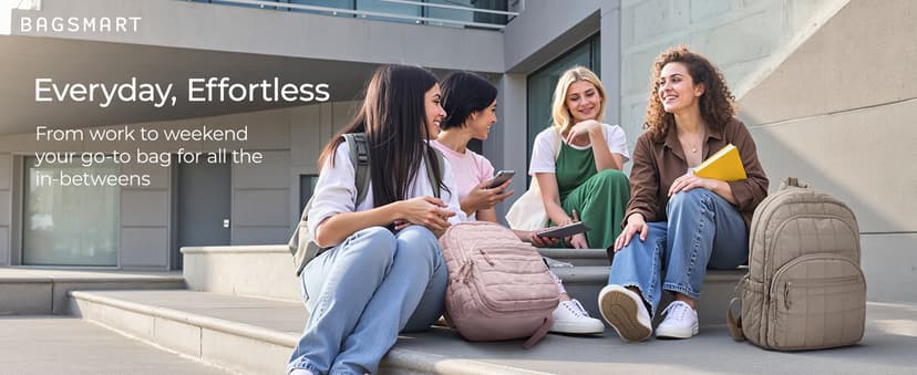 BAGSMART College Laptop Backpack, Travel Backpack for Women, Quilted Casual Daypack, Water-Resistant Bookbag for 15.6 Inch Laptop, Black