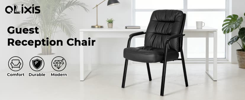 OLIXIS Office Waiting Room Guest Chair, 500lbs Office Reception Lobby PU Leather Chair No Wheels with Padded Armrest for Conference Lobby Medical Waiting Area Bedroom Elderly, Black