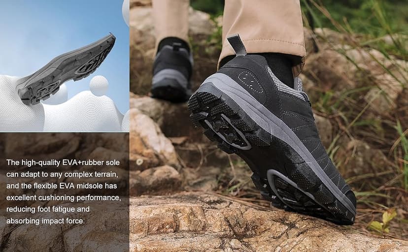 OL OUTJET LEGEND Men's Waterproof Hiking Shoes Leather Comfortable Lightweight Anti-Slip Outdoor Walking Work Sneakers