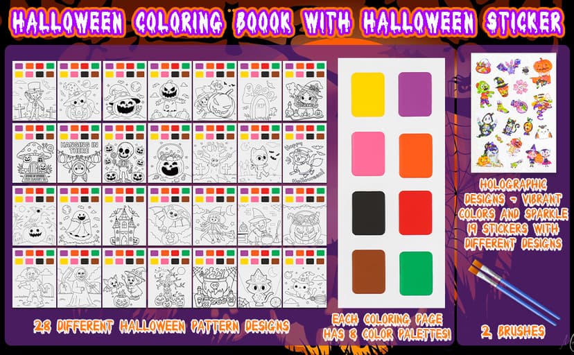Yeolepor Halloween Crafts for Kids - Paint with Water Books and Stickers for Toddlers Mess Free Watercolor Painting Set Drawing Activities Treats Toy Halloween Gifts for Boy Girl Ages 4 5 6 7 8