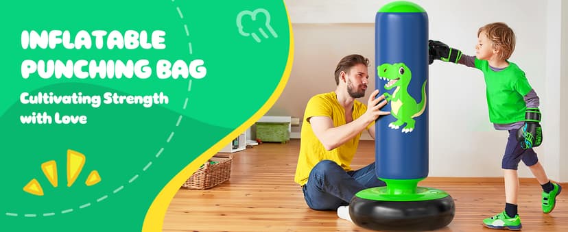 QPAU Inflatable Punching Bag, 48 Inch Stable Inflatable Boxing Bag for 3-6 Kids,Dinosaur Toy & Gifts for Boys and Girls, Kids Boxing Set for Practicing Karate, Taekwondo B0BKPM69F8