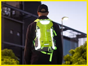 Reflective Motorcycle Backpack – Hi Viz EDC Commuter Bag for Riders, Night Travel, and Daily Use with Helmet Holder, Laptop Compartment, Ventilated Back, Urban Gear (green backpack)