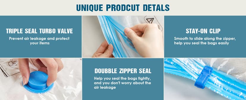 Vacuum Storage Bags for Travel, 8 Pack (4S+4XS) Vacuum Seal Bags with Wireless Rechargeable Electric Pump, Travel Essentials Space Saving Compression Bag for Clothes, Luggage, Suitcase, Backpack, Trip