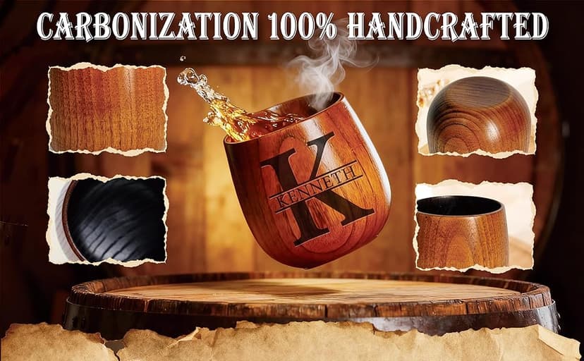 Personalized Wooden Whiskey Glasses, Custom Engraved Charred Bourbon Gifts for Men Who Have Everything, Drinking Glass, Personalized Birthday Christmas Gifts for Men Dad Husband Brother Boss