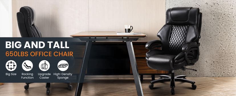 BOSMILLER 650lbs Large Big and Tall Office Chair for Heavy People with Adjustment Lumbar Support, Comfy Padded Heavy Duty Leather Executive Office Chair with Quiet Rubber for Adults 8 Hours Daliy Work