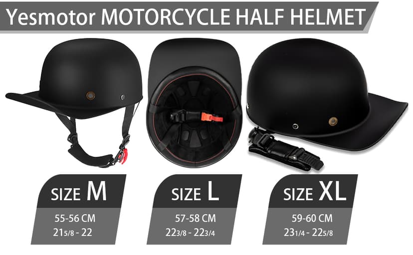 Yesmotor Baseball Style Cap Retro Motorcycle Helmet Unisex-Adult - DOT Approved