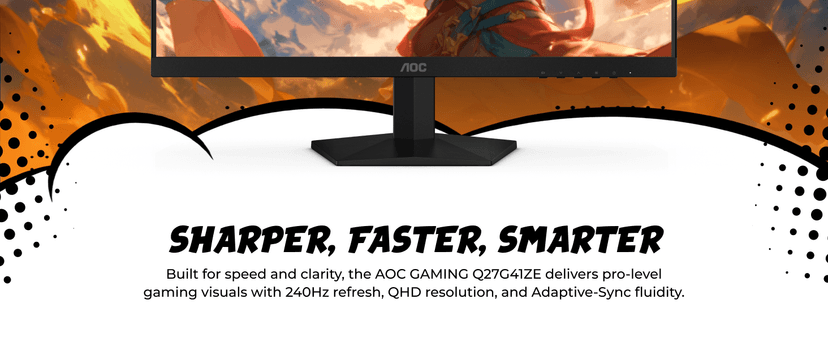 AOC 27 Inch QHD Gaming Monitor 240Hz 0.3ms, Overclock 260Hz, IPS, 2560x1440, G-Sync Compatible, HDR Ready, DisplayPort 1.4 HDMI 2.0, VESA Mount, 3-Year Zero-Bright-Dot, Q27G41ZE