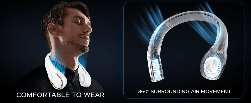 FrSara Neck Fan, Portable Personal Fan Strong Wind, 5200mAh, Air Volume,360° Cooling, No Hair Twisting, Air Volume On 2 Sides, Non-Slip, Quick Charge, Long Use Time, Birthday Gift for Women, Dad, Men