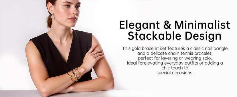18K Gold Plated Bangle Bracelet Set for Women Stackable Lucky Floral Adjustable Tennis Bracelet Non Tarnish Gift Jewelry for Christmas Valentines Birthday Mother's Day B0FH8ZYLJL