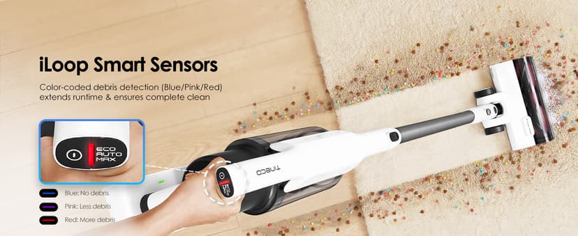 Tineco A30S Cordless Stick Vacuum Cleaner, 160W Suction, 60Min Runtime, 1L Larger Dustbin, ZeroTangle Brush, PureCyclone Tech, LED Headlight, White