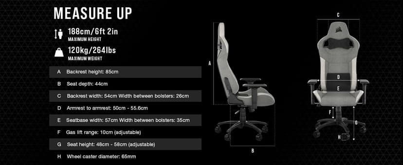 Corsair T3 Rush Fabric Gaming Chair (2023) – Racing-Inspired Design – Soft Fabric Exterior – Padded Neck Cushion – Memory Foam Lumbar Support – Adjustable Seat Height – Charcoal