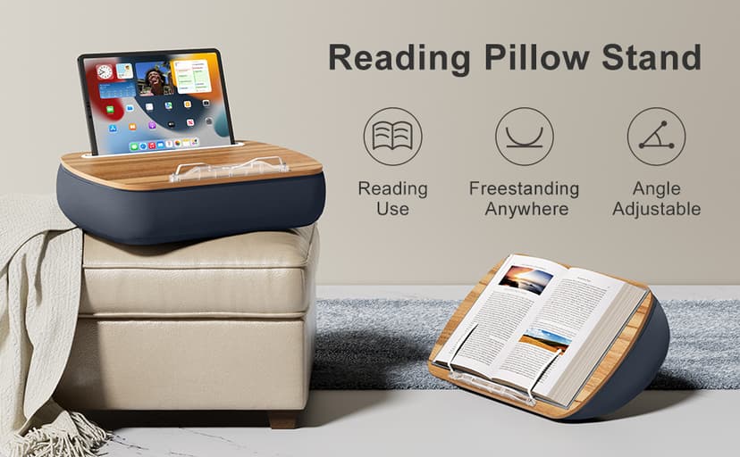 Lap Beanbag Book Stand for Hands Free Reading Comfortable Reading Pillow Stand Minimize Neck Strain Perfect Idea for Book Lovers in Dorm Room or Anywhere Else with Bookseat(Gray)