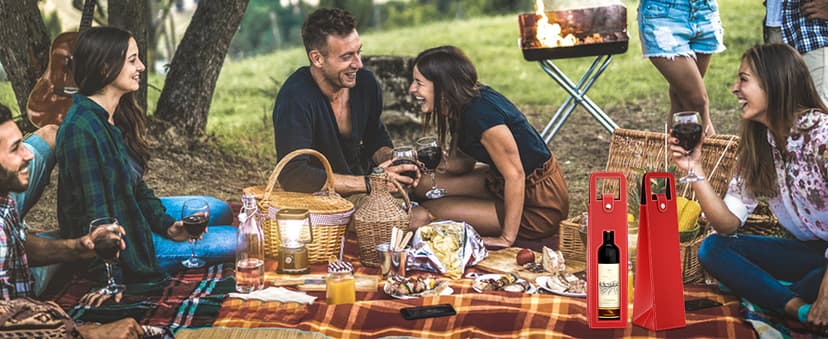 Wine Gift Bag, Reusable Leather Wine Tote Carrier, Single Bottle Champagne Beer Gift Bags Carrier for Birthday, Wedding, Picnic Party, Christmas Gifts (Red)