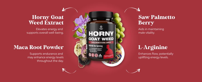 Horny Goat Weed for Men - Extra Strength Male Supplement with Black Maca Root, Tongkat Ali, Saw Palmetto & Panax Ginseng Extract for Stamina & Energy - 180 Capsules