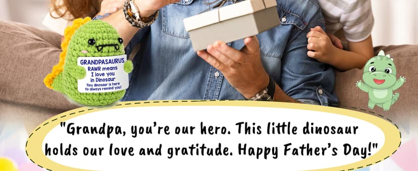 OCCdesign Mini Christmas Birthday Gifts for Grandpa from Granddaughter Grandson I Love You Grandpa Best Ever Papa Gifts Handmade Crochet Cute Small Dinosaur for Grandfather Grandparents Day