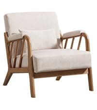 INZOY Mid Century Modern Accent Chair with Wood Frame, Upholstered Reading Armchair with Waist Cushion, Double Padded Accent Chair, Side Chair for Living Room Bedroom Office, Easy Assembly, Green