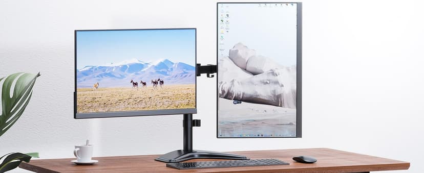 WALI Dual Monitor Stand for Desk, Monitor Stands for 2 Monitors up to 27 inch, Dual Monitors Mount Fits up to 22lbs, Free Standing Full Motion Dual Monitors Arm for Desk (MF002), Black