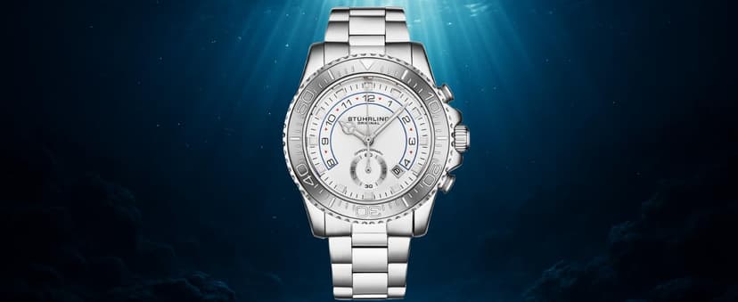 Stuhrling Original Men's Dive Watch, Swiss Movement, Stainless Steel, Blue Dial, Stainless Steel Bracelet, 100M Water Resistant