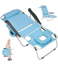 DoCred Heavy Duty XXL Tanning Chair with Face Hole&Mat, Oversized 5-Position Folding Chaise Lounge Chairs for Outside, Portable Beach Lounge Chair for Outdoor Sunbathing Beach Pool Lawn Camping