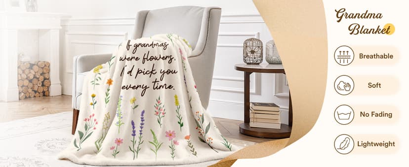Best Gifts for Grandma from Grandkids, Grandmother Gift on Grandparents Day, Christmas, Soft Throw Blankets 50'' x 60'' Grandma Gifts, Floral Blanket for Grandma Birthday Gift B0GBT218BS