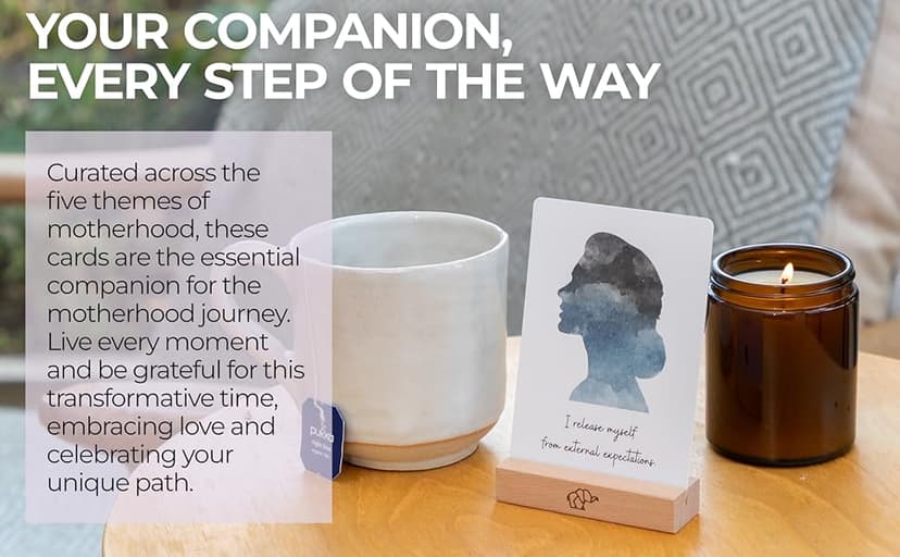 New Mom Affirmation Cards - 50 Postpartum Affirmation Cards for Women - Pregnancy & Self-Care Gifts for New Mom After Birth in Tin Box with Wooden Stand