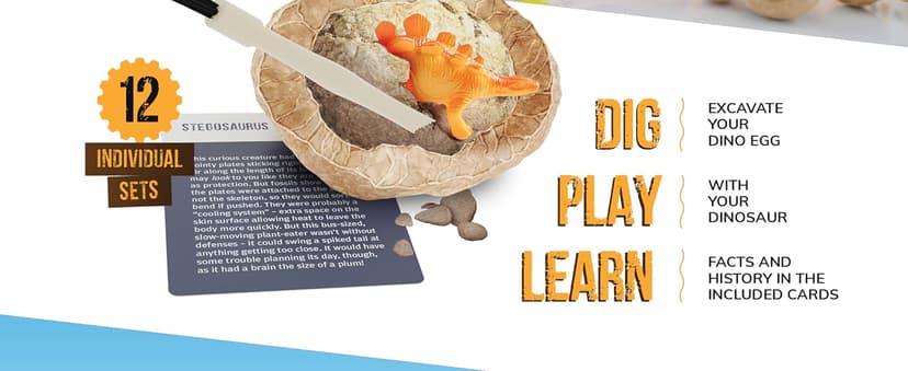 Dan&Darci Dig a Dozen Dino Egg Kit for Kids - Dinosaur Toys Gift 3-12 Year Old - 12 Eggs & Surprise Dinosaurs - Basket Stuffers - Science STEM Activities - Boy Toy Party Gifts for Boys & Girls